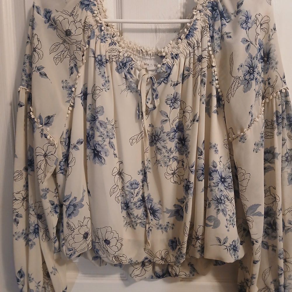 Blu Pepper Ivory and Navy Floral Blouse